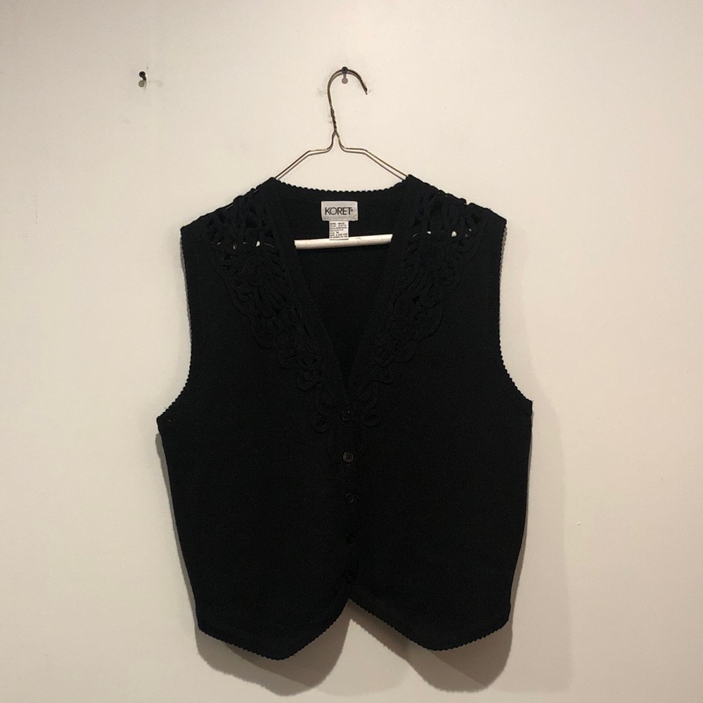 Koret Vintage Black Knit Wool Sweater Vest